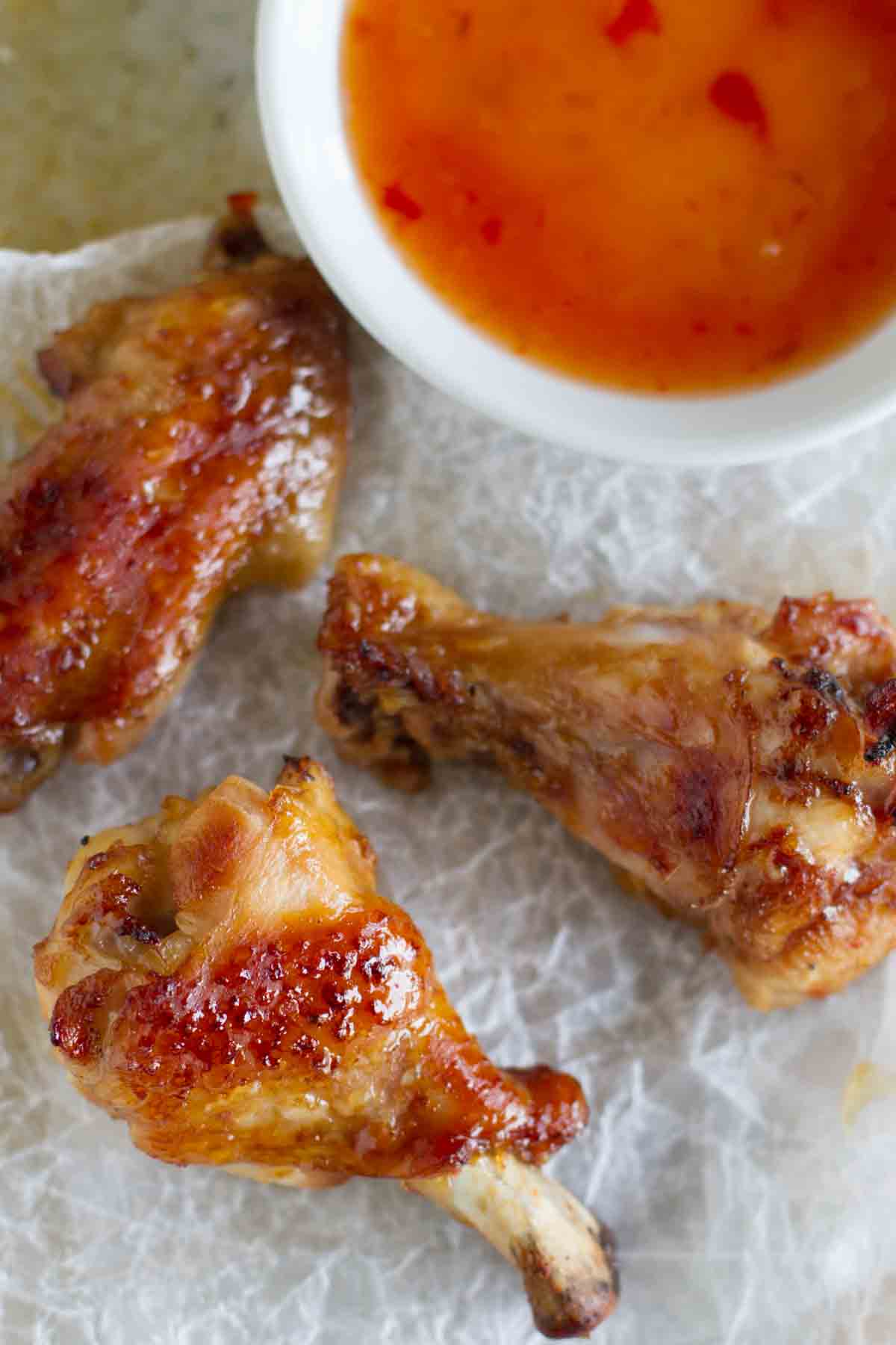 Sweet Thai Chicken Wings with dipping sauce