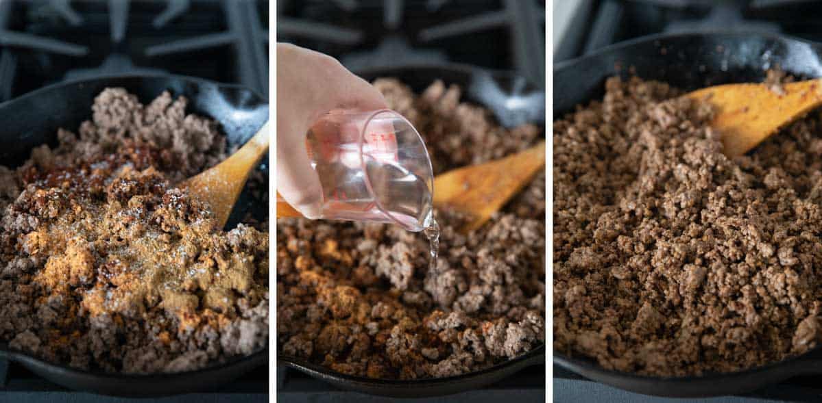 making taco meat for taco salads.