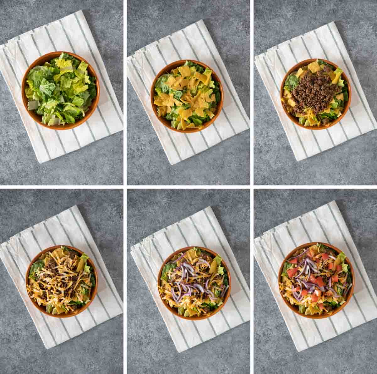 assembling a taco salad