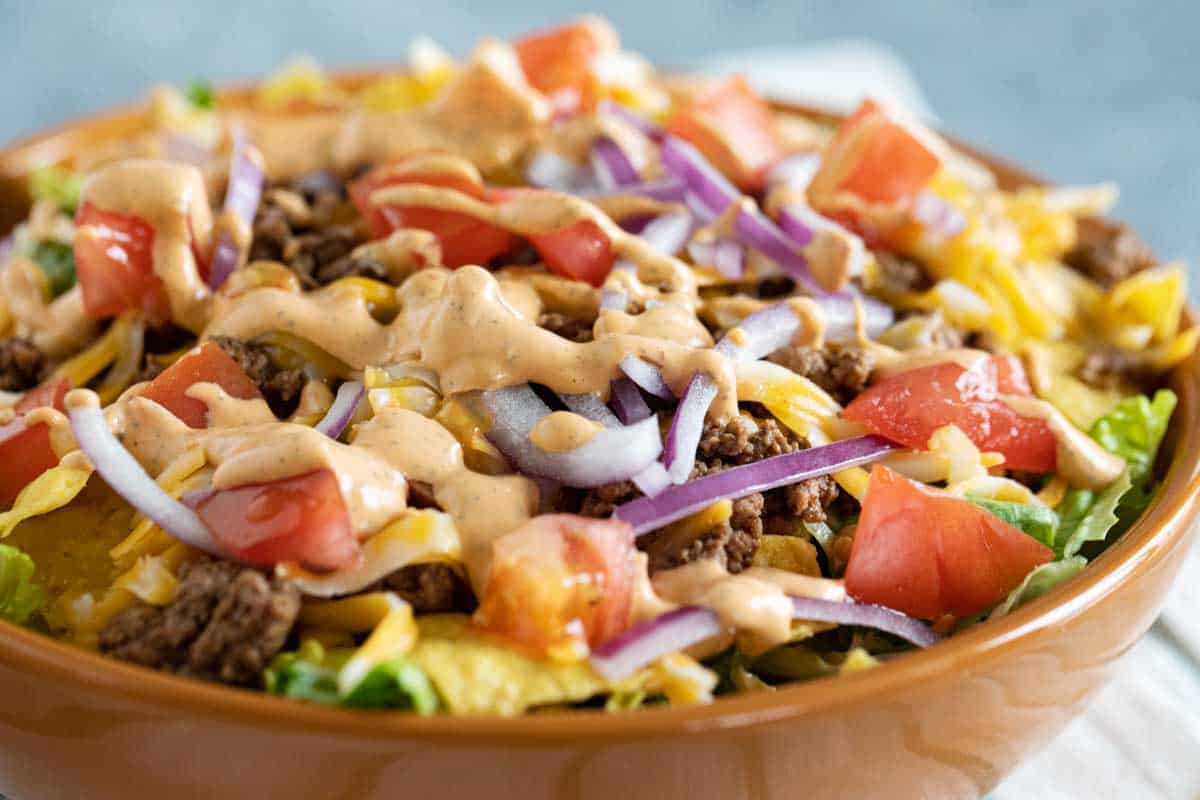 chipotle ranch dressing on a taco salad