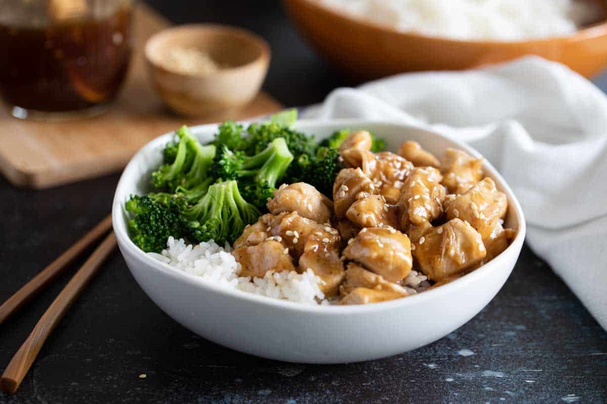 Teriyaki Chicken Bowl with rice and broccoli