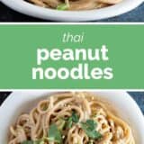 Thai Peanut Noodles collage with text bar in the middle