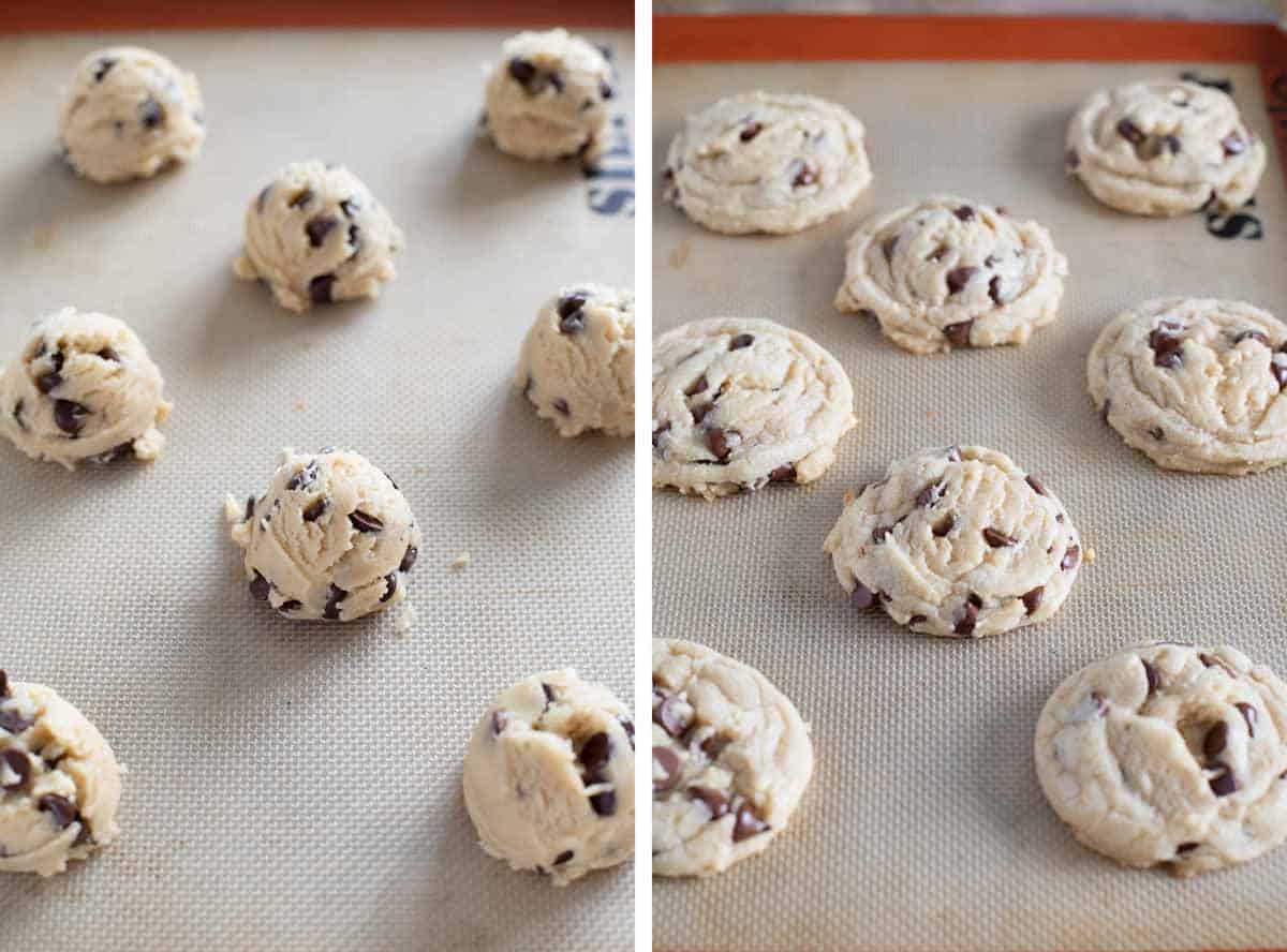 making balls of cookie dough and baking them