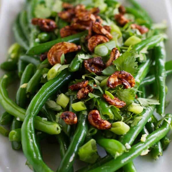 Asian Green Bean Salad topped with cashews