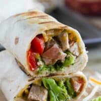 Grilled Pork Burritos cut in half and stacked