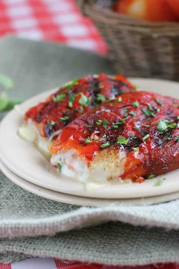 roasted red peppers filled with provolone that have been grilled