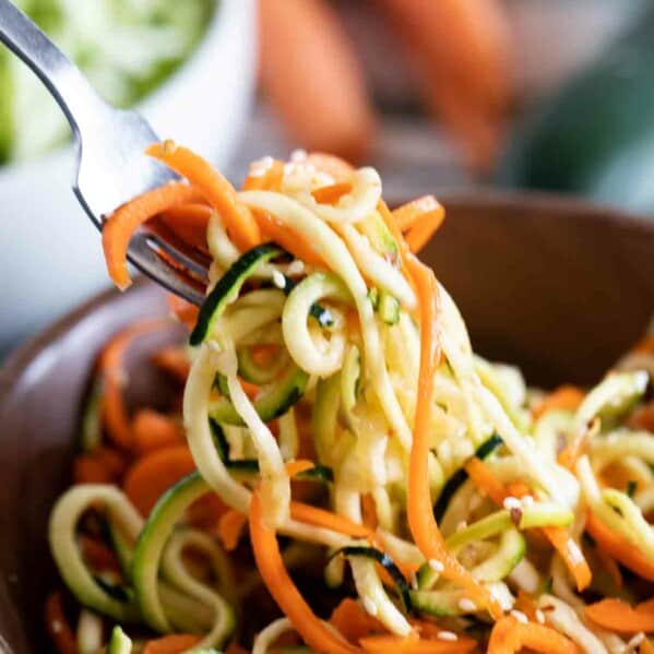 side dish salad with spiralized cucumber and carrots