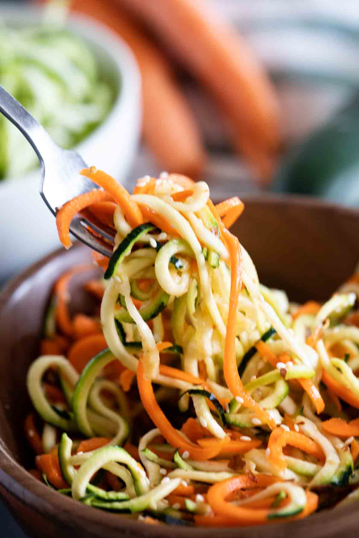 side dish salad with spiralized cucumber and carrots