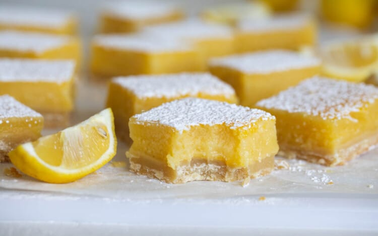 Lemon Bars with a bite taken from one