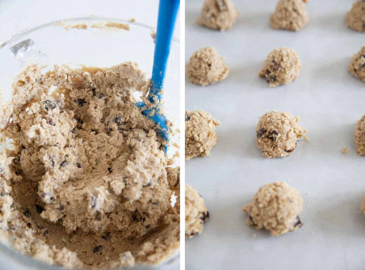 turning cookie dough into balls to bake