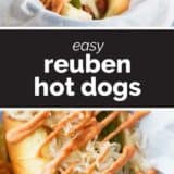 Reuben Hot Dogs collage with text bar in the middle