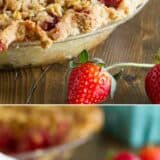 Strawberry Crumble Pie collage with text bar