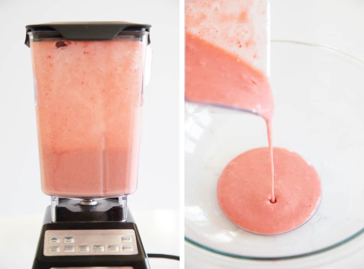 blending ingredients to make strawberry mousse