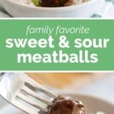Sweet and Sour Meatballs collage with text bar