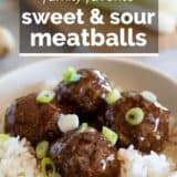 sweet and sour meatballs with text overlay