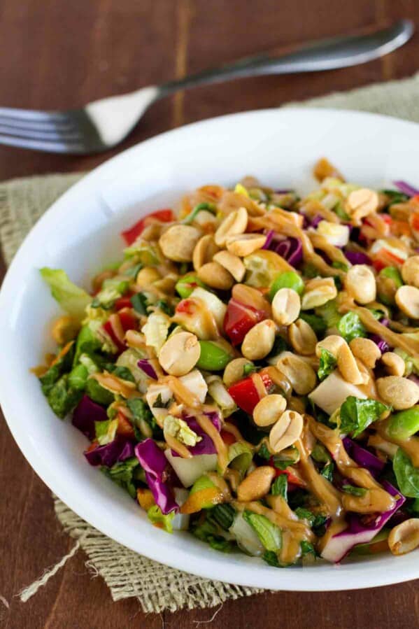 bowl of Thai Chicken Salad with peanut sauce