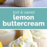 Lemon Buttercream Frosting collage with text bar in the middle