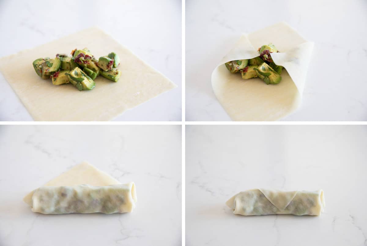 steps to wrap avocado egg rolls