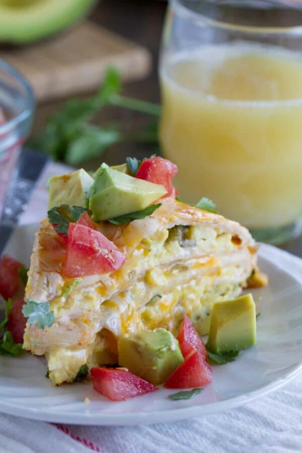 Slice of Breakfast Tortilla Stack on a plate