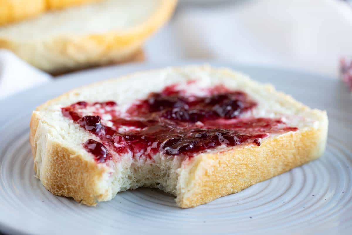slice of Potato Bread topped with butter and jam