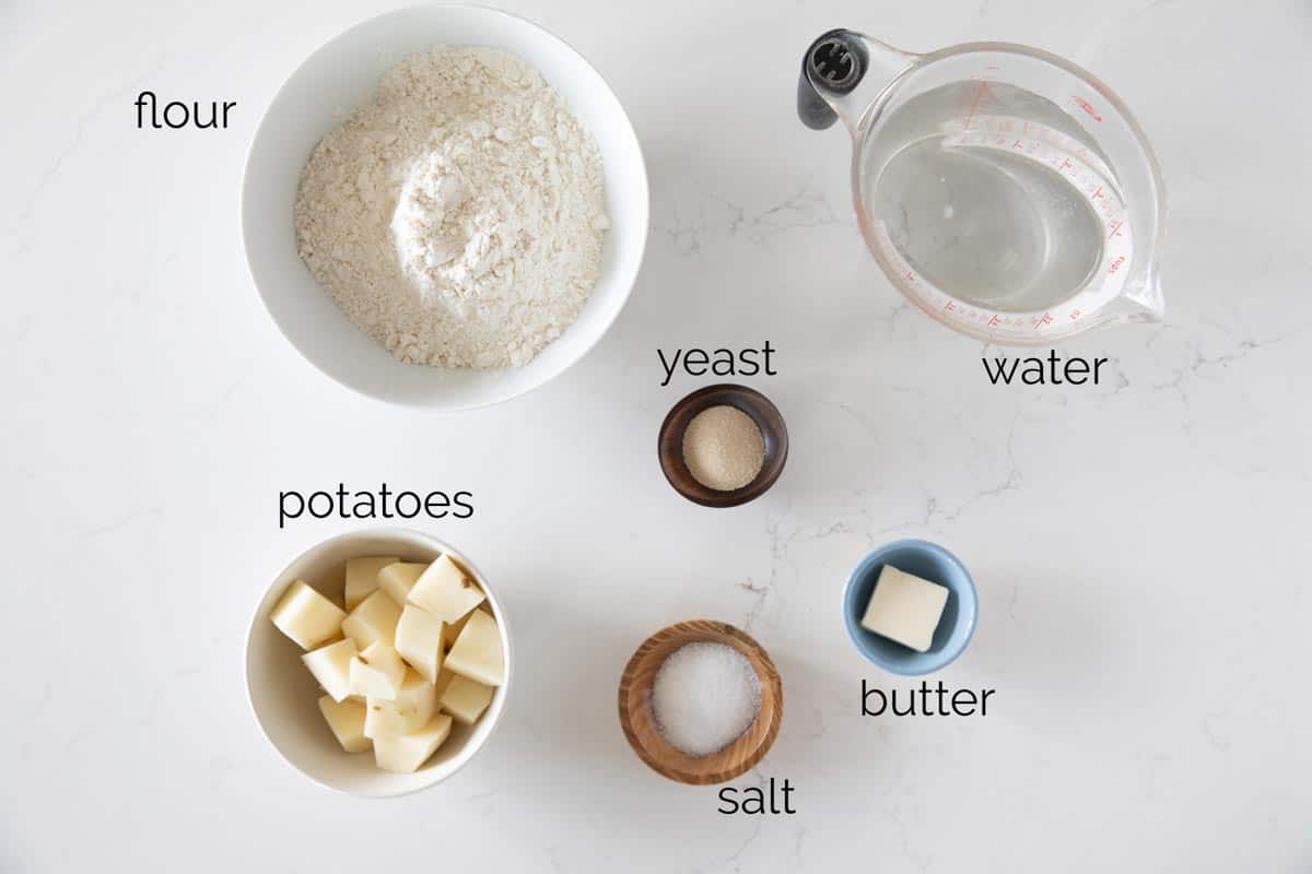 This may be the perfect sandwich bread! This Potato Bread is made with mashed potatoes which make for a loaf of bread that is sturdy, yet soft and fluffy. ingredients for potato bread