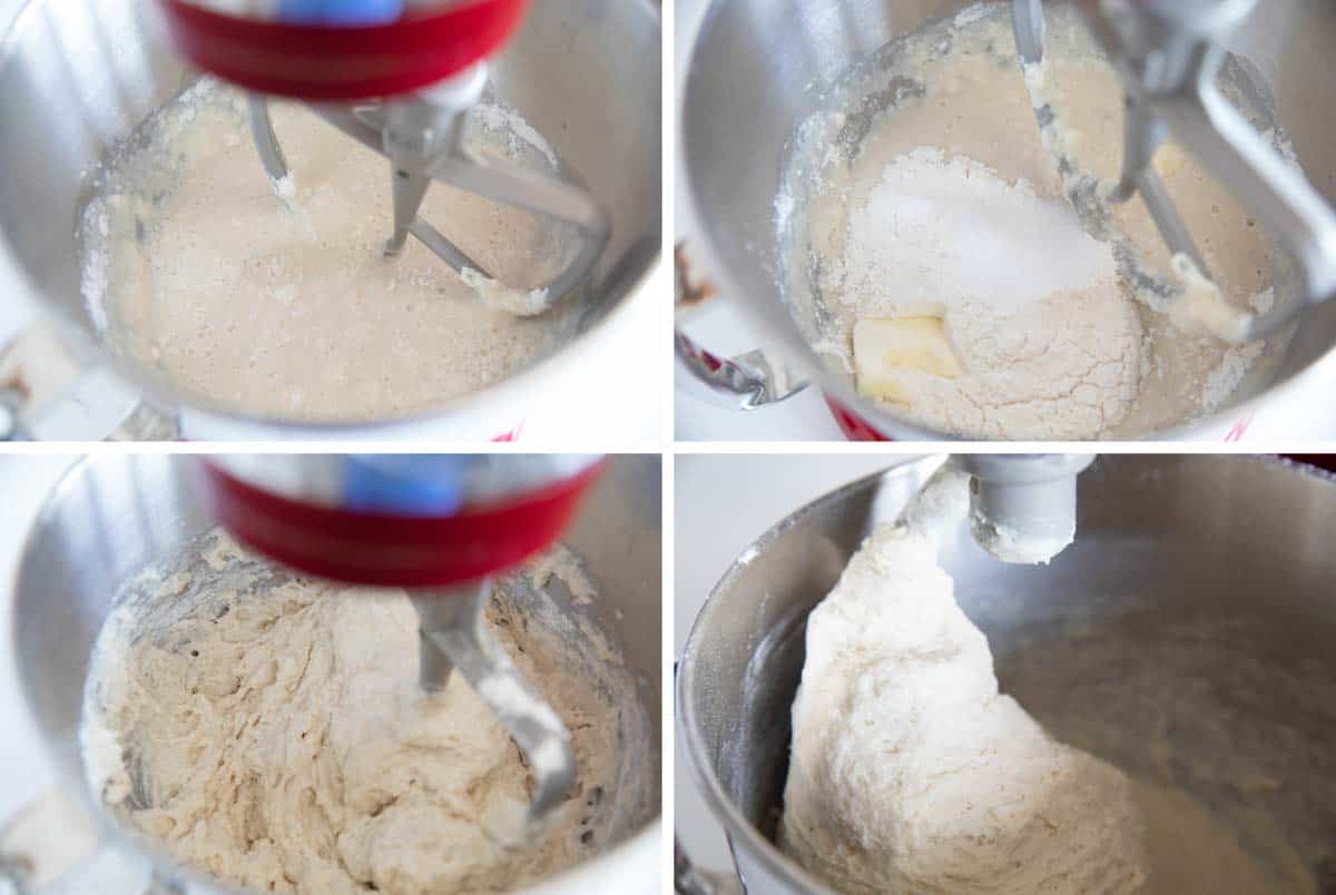 mixing together ingredients for potato bread