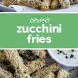 Zucchini Fries collage with text bar in the middle