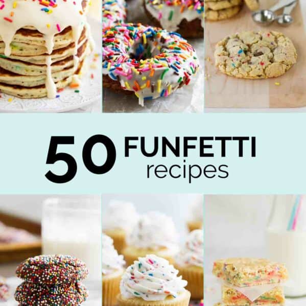 collage with 6 different recipes with sprinkles