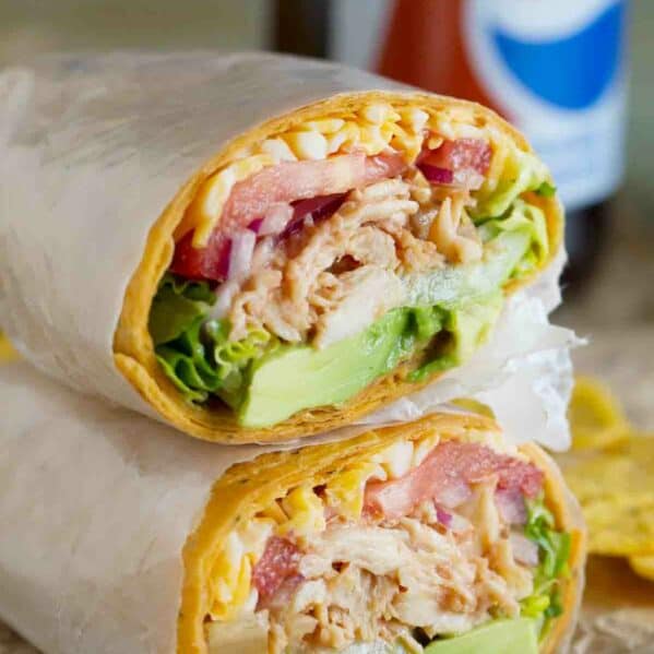 BBQ Chicken Wrap cut in half and stacked