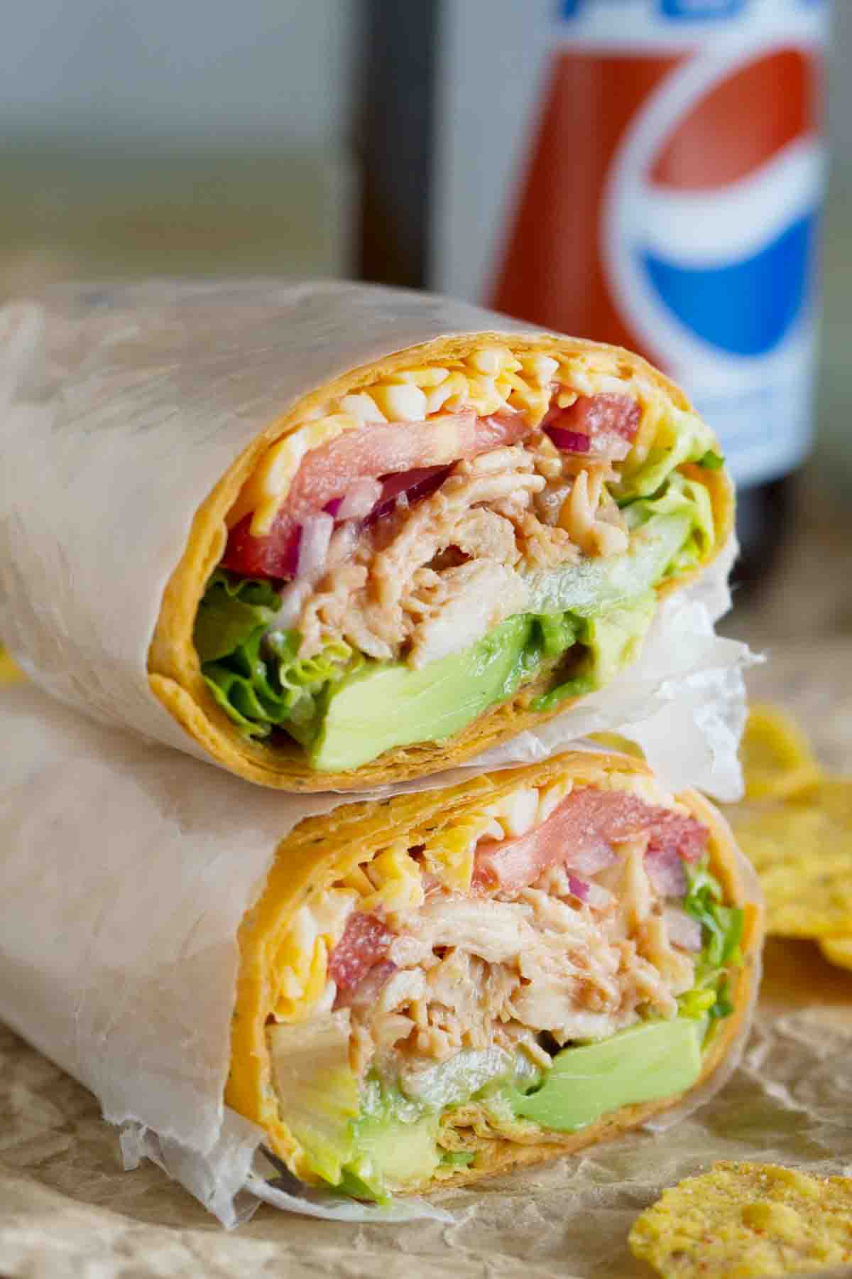 BBQ Chicken Wrap cut in half and stacked.