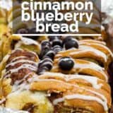Campfire Cinnamon Blueberry Bread with text overlay