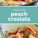 Cast Iron Peach Crostata collage with text bar
