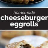 Cheeseburger Eggrolls collage with text bar in the middle