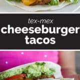 Cheeseburger Tacos collage with text bar