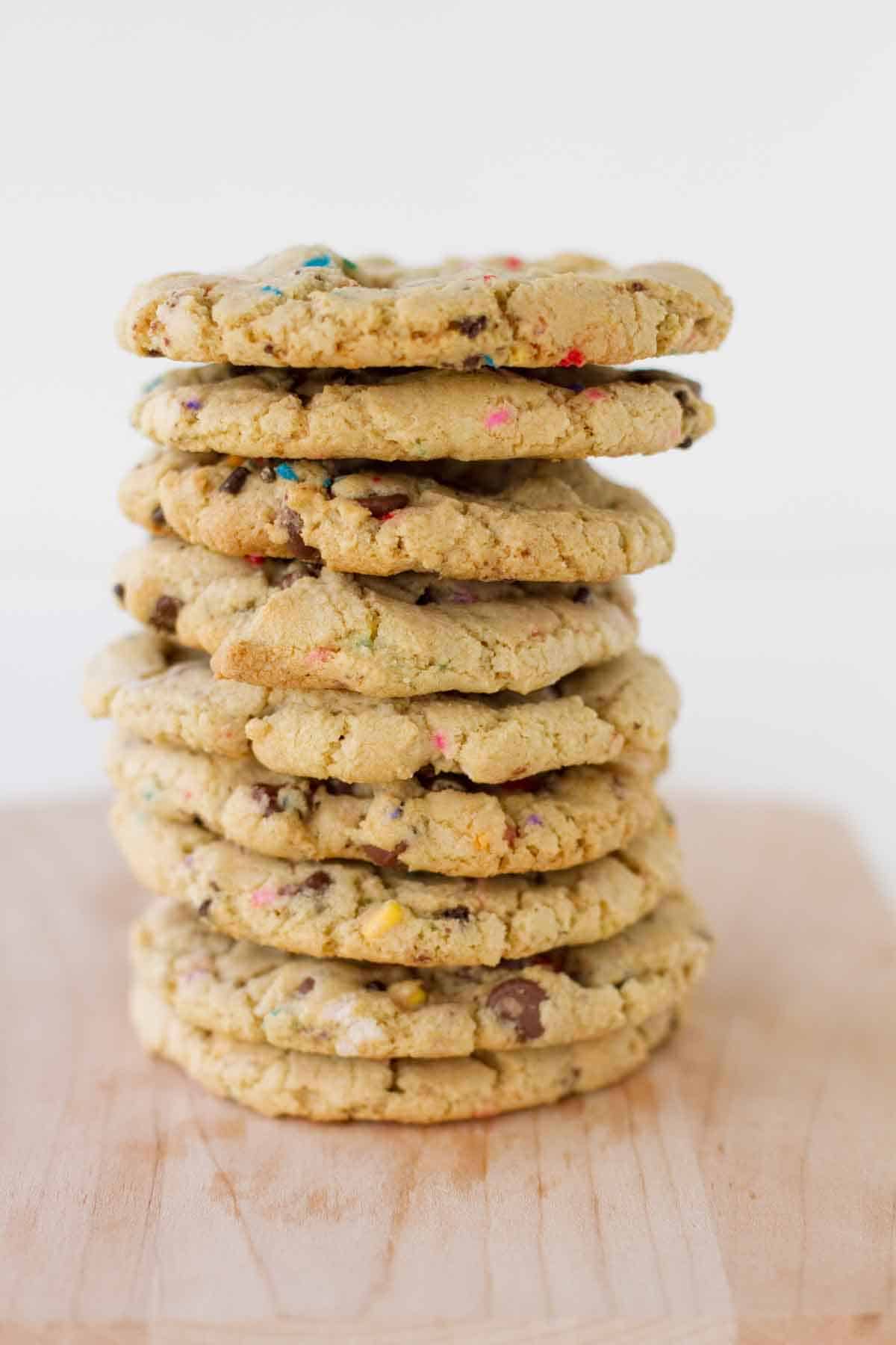 stack of chocolate chip sprinkle cookies