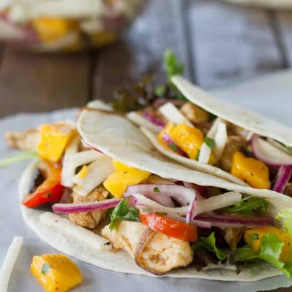 Two Easy Chicken Tacos with Mango and Jicama