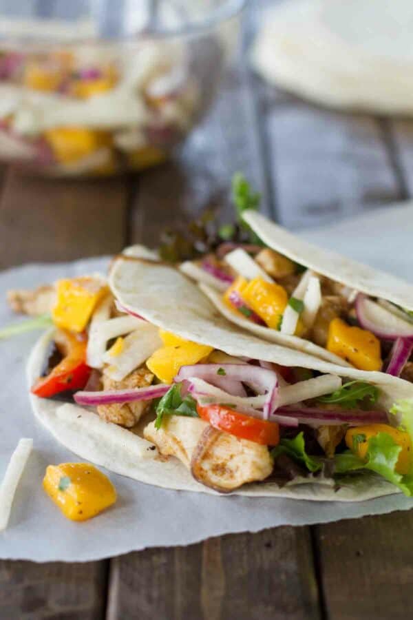 Easy Chicken Tacos with Mango and Jicama Taste and Tell