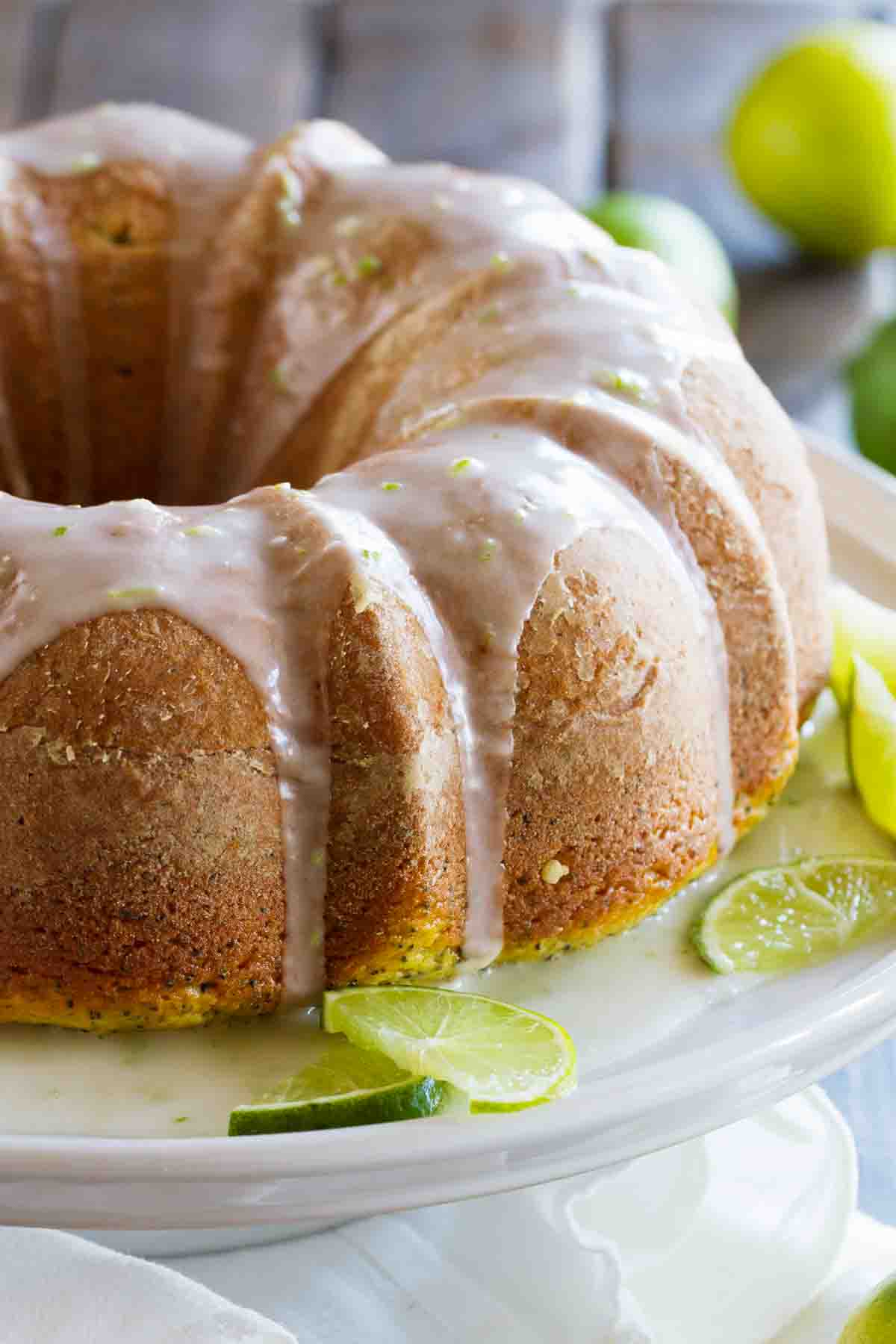 full Lime Poppy Seed Cake on a serving platter