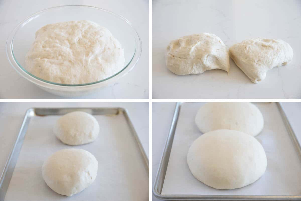 rising dough and shaping into loaves