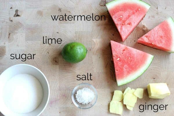 ingredients needed to make watermelon granita with ginger and lime