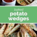 Baked Potato Wedges collage with text bar.