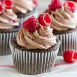 Chocolate Raspberry Buttercream topped Chocolate cupcake with raspberry filling.
