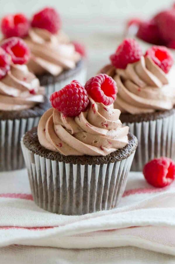 Chocolate Raspberry Buttercream topped Chocolate cupcake with raspberry filling.