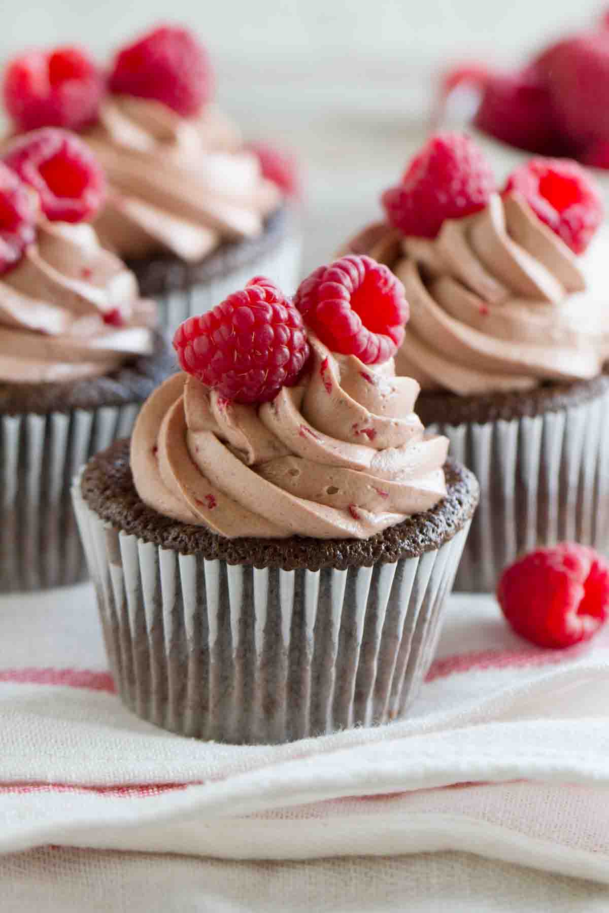 Chocolate Raspberry Buttercream topped Chocolate cupcake with raspberry filling.