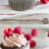 Chocolate Cupcakes with Raspberry Filling collage with text bar.
