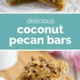 Coconut Pecan Bars collage with text bar.