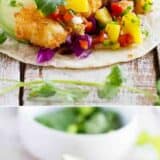 Coconut Shrimp Tacos with Mango Salsa collage with text bar