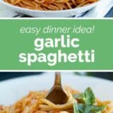 Garlic Spaghetti collage with text bar in the middle