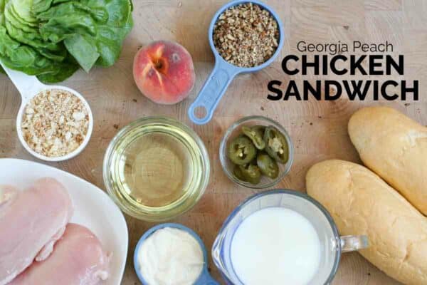 Ingredients needed to make Peach Chicken Sandwiches.