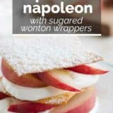 Peach Napoleon with Sugared Wonton Wrappers with text overlay